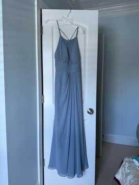 Azazie Dusty Blue Spaghetti-Strap Bridesmaid Gown